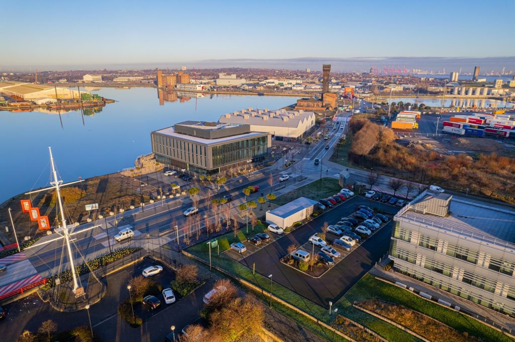 A sustainable office building has found its home in the newly developed Wirral Waters