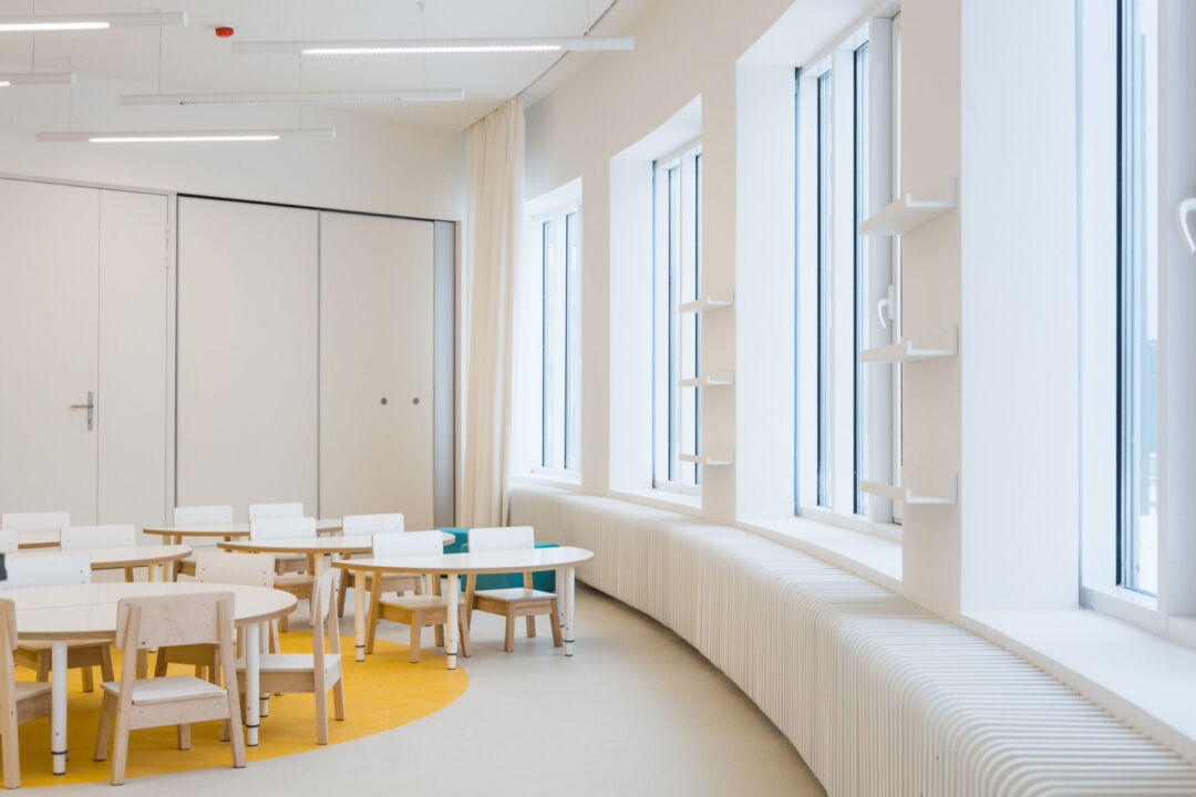 Second floor dedicated to preschool activities and outdoor terrace.