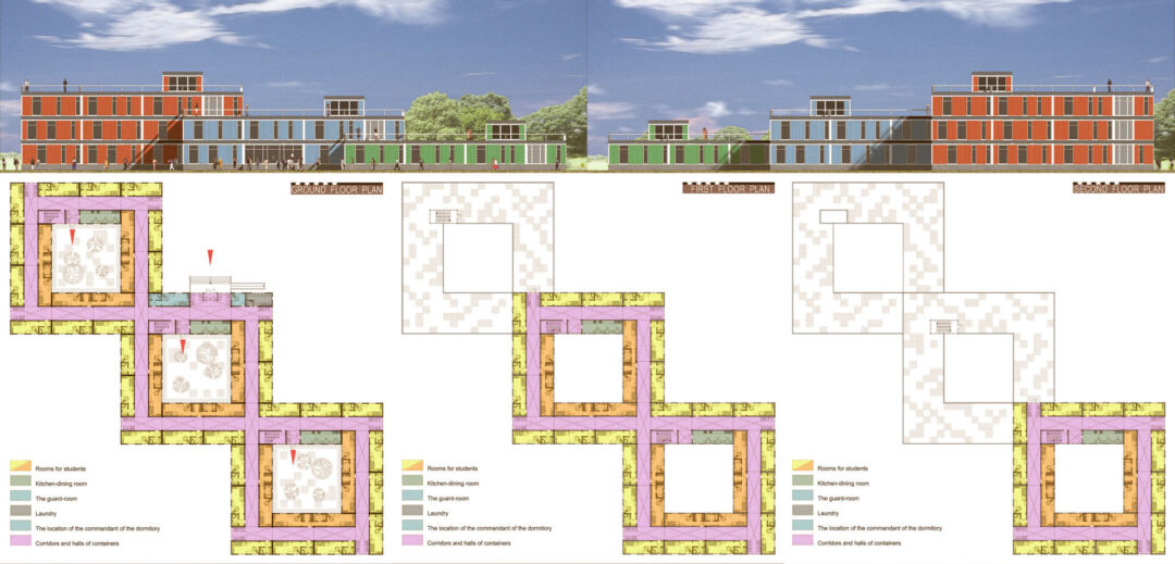 Distinct volumes creating intimate courtyards for students. Distinct volumes creating intimate courtyards for students.