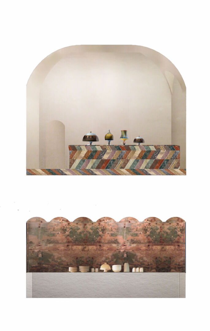 Elegant bar area with parquet-like marble pattern. Elegant bar area with parquet-like marble pattern.