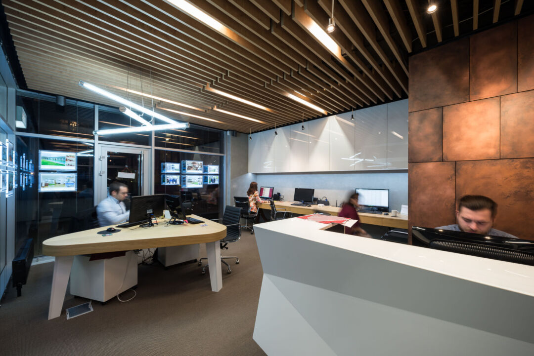 Comfortable working space with natural materials at PERGO office.