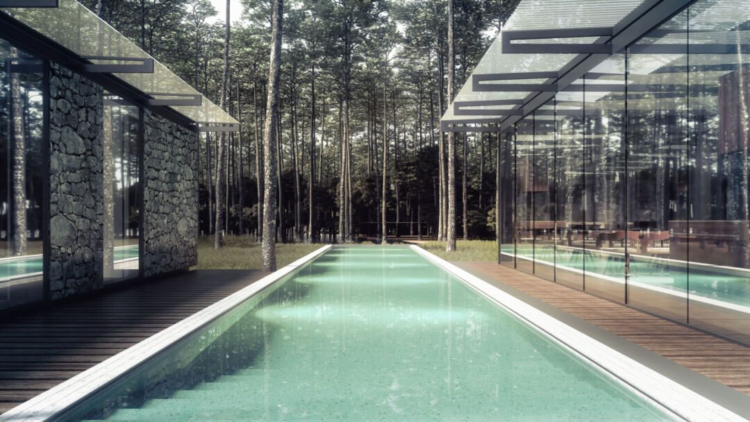 Rustic charm with grey-toned lime rock walls. Rustic charm with grey-toned lime rock walls.