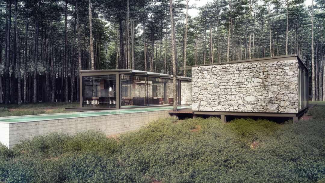 Sleek lap pool reflecting nature’s beauty at the lodge. Sleek lap pool reflecting nature