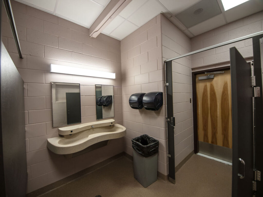 Bright and inviting shower facilities for students.