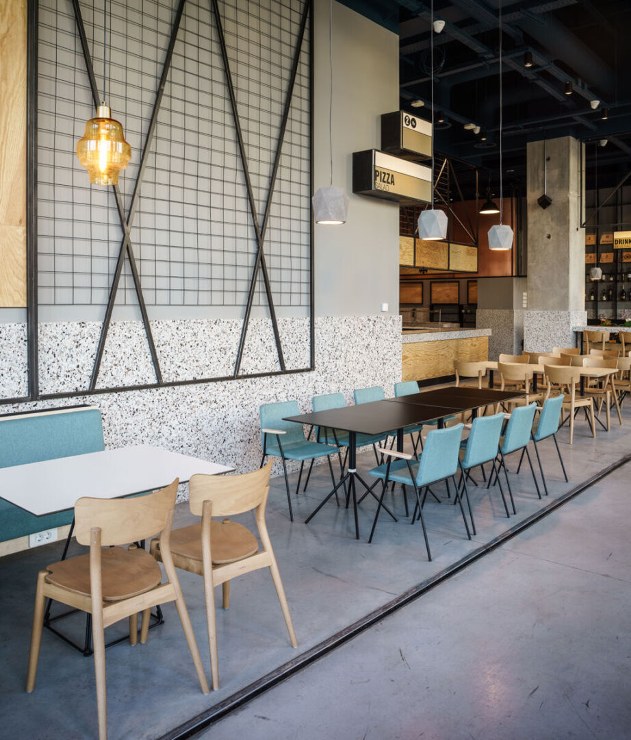 Warm lighting enhances the industrial aesthetic at 14th LANE.