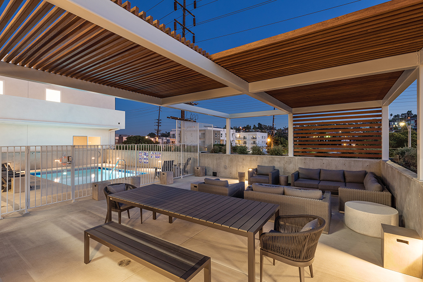 Beautifully landscaped outdoor area of Perch Apartments.