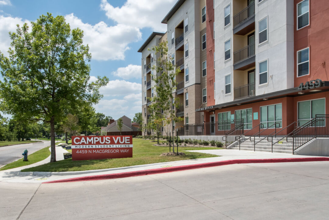Campus Vue features rooftop gardens and eco-friendly design. Campus Vue features rooftop gardens and eco-friendly design.
