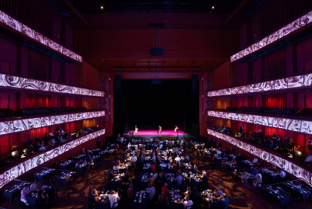 Inside the main performance hall with moveable floor system. Inside the main performance hall with moveable floor system.