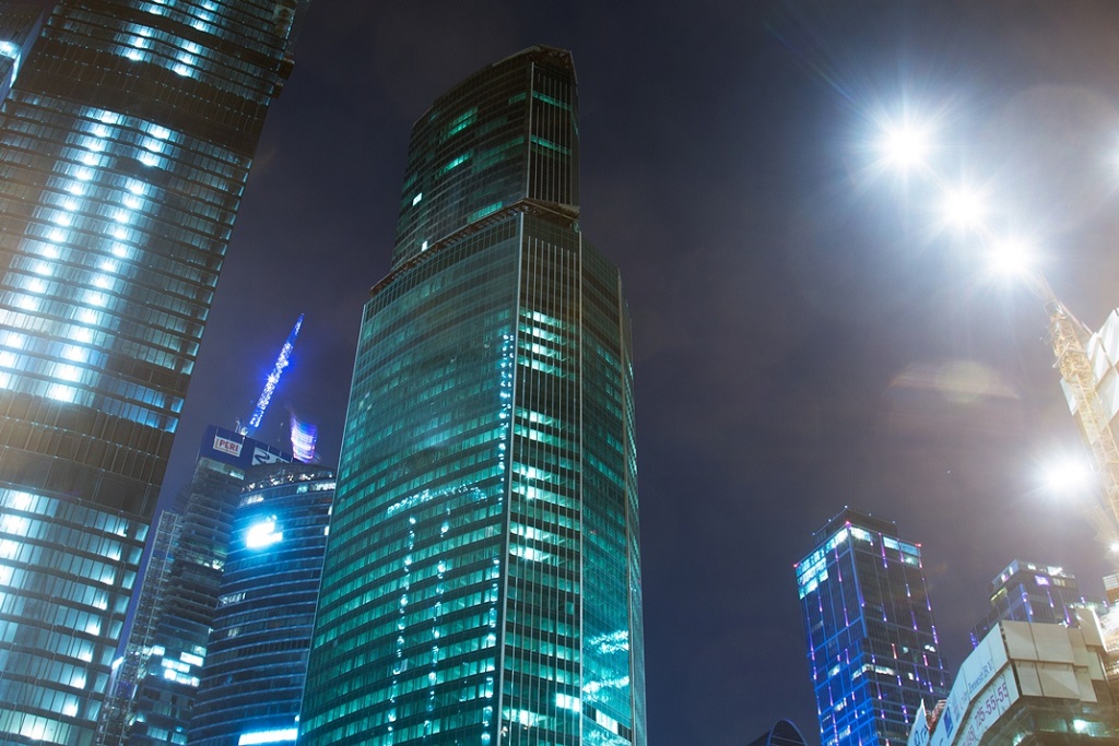 Eurasia Tower illuminating Moscow